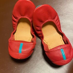 Tieks Vibrant Red Slippers with Teal Detail